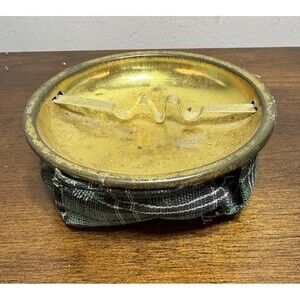 Vintage Weighted Bean Bag Ashtray Green Blue Plaid Bottom Brass Top Taiwan